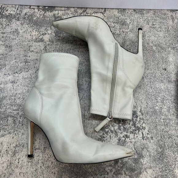 Zara Off White Faux Leather Pointed Toe Ankle High Heel Boots Size 6 - Picture 13 of 14